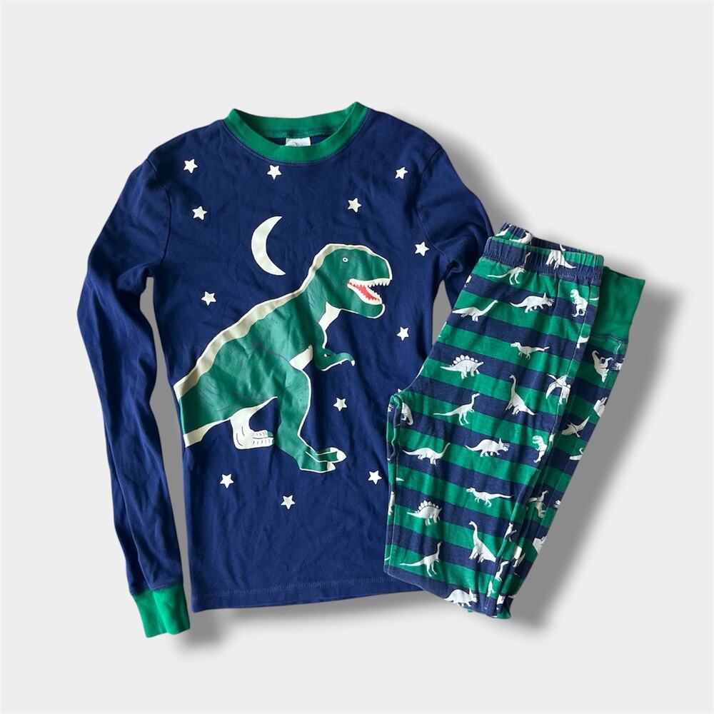 Mini Boden Snug Long John Pajamas Navy Dinosaur 14